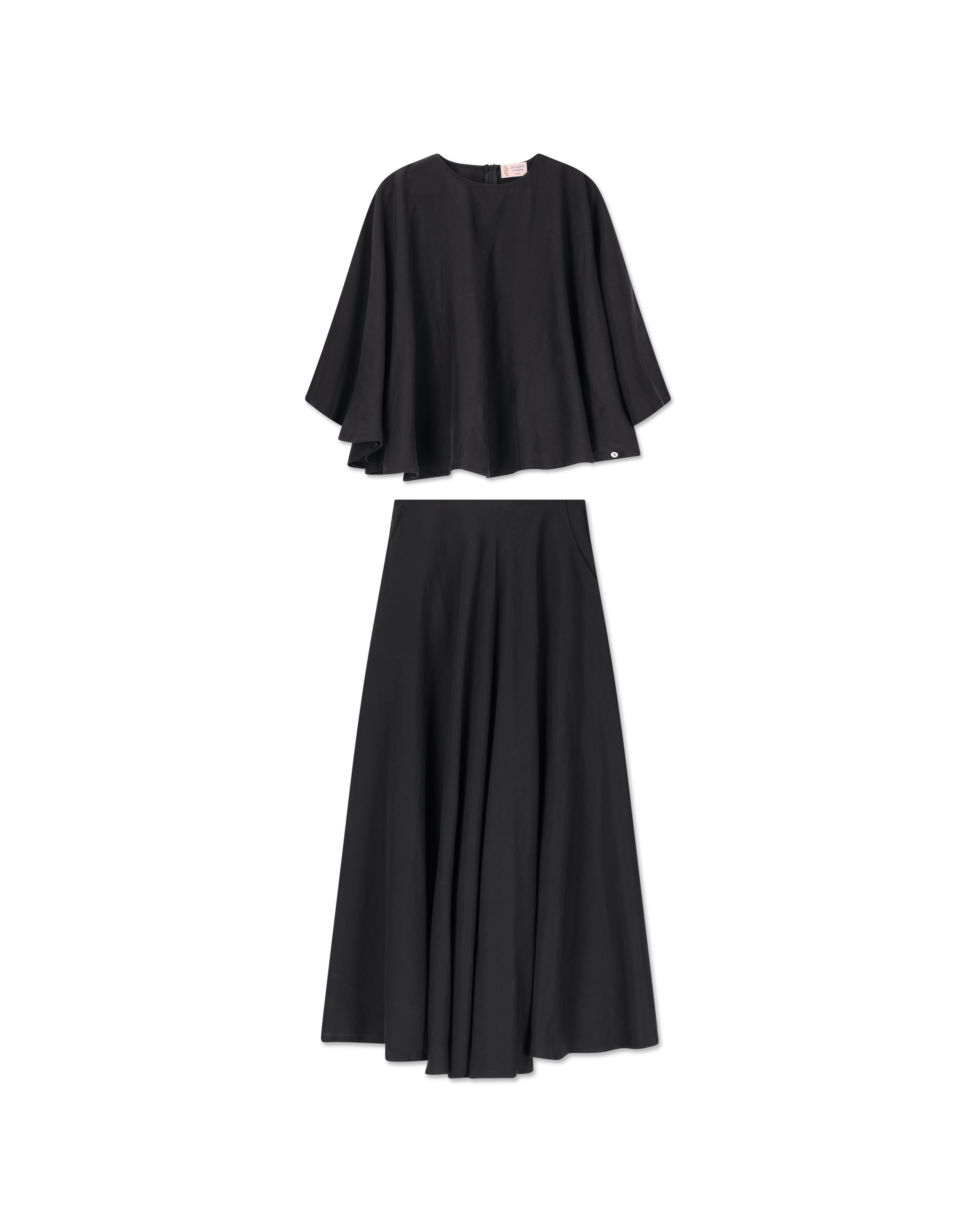 Flare Two Piece Top and Skirt Set Black