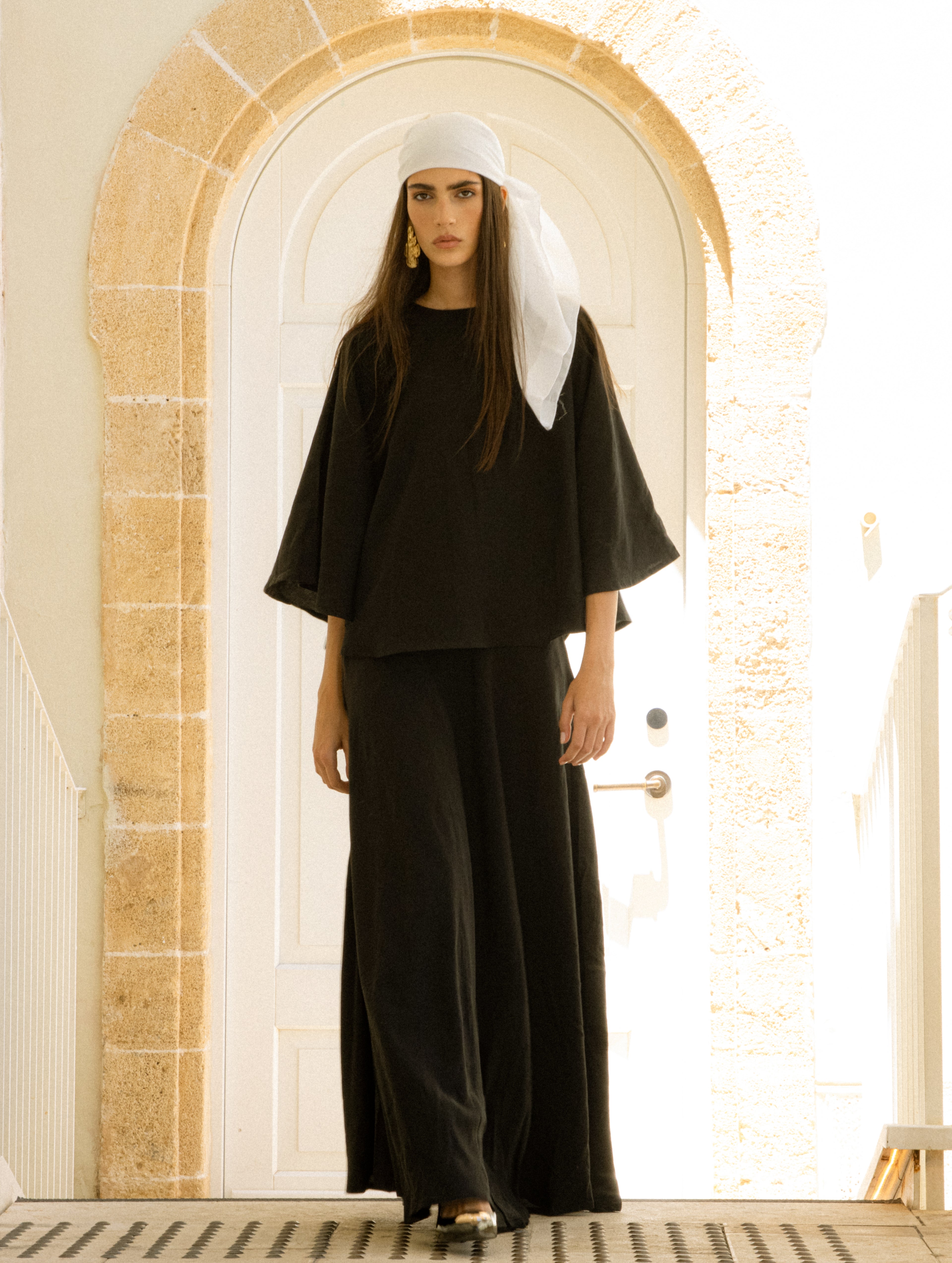 Flare Two Piece Top and Skirt Set Black