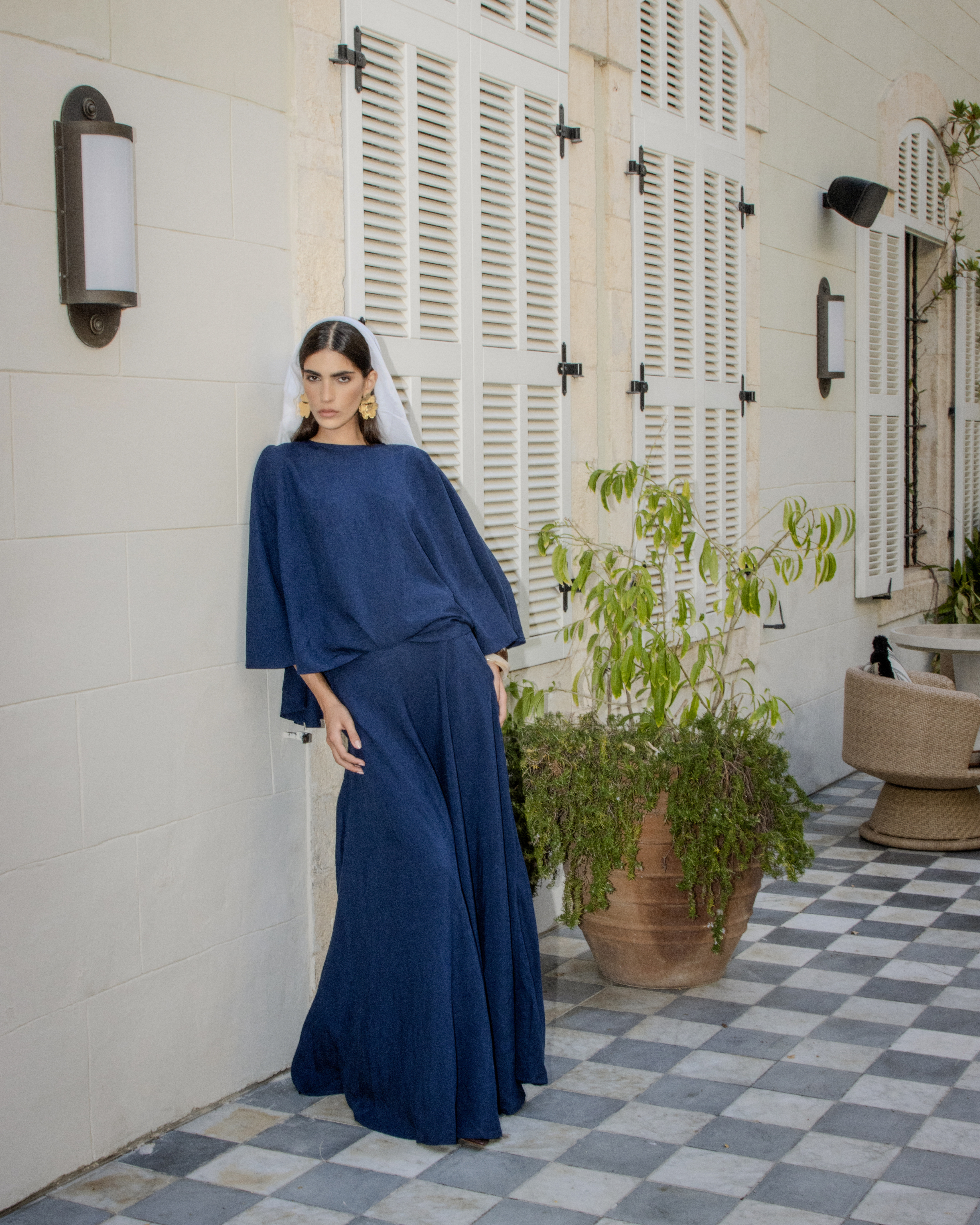 Flare Two Piece Top and Skirt Set Blue