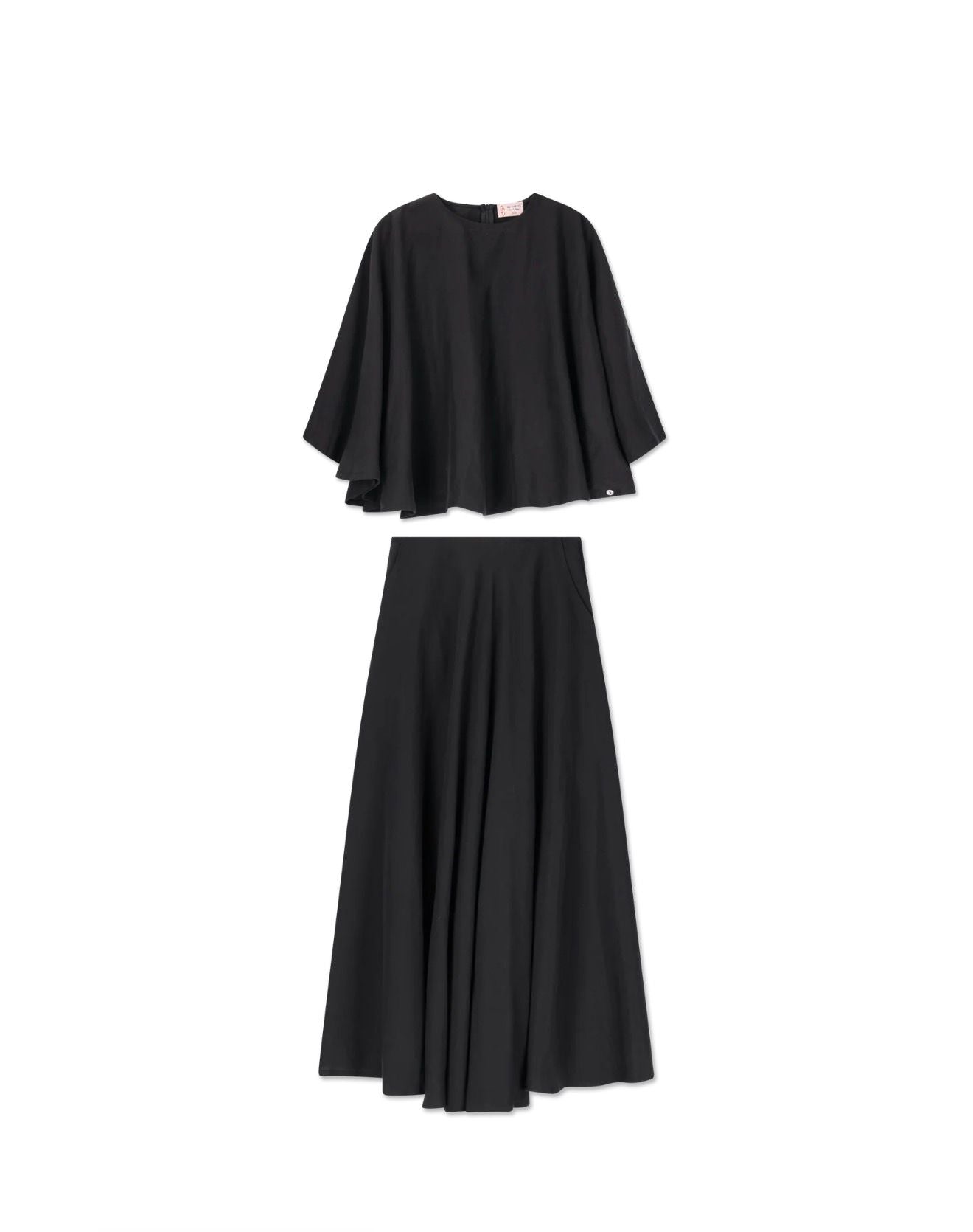 Flare Two Piece Top and Skirt Set Black